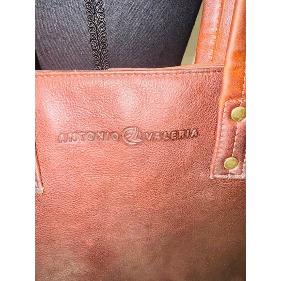 Antonio Valeria Brown Leather Tote Bag Large Computer Work Tote Bag Sustainable - Picture 7 of 9